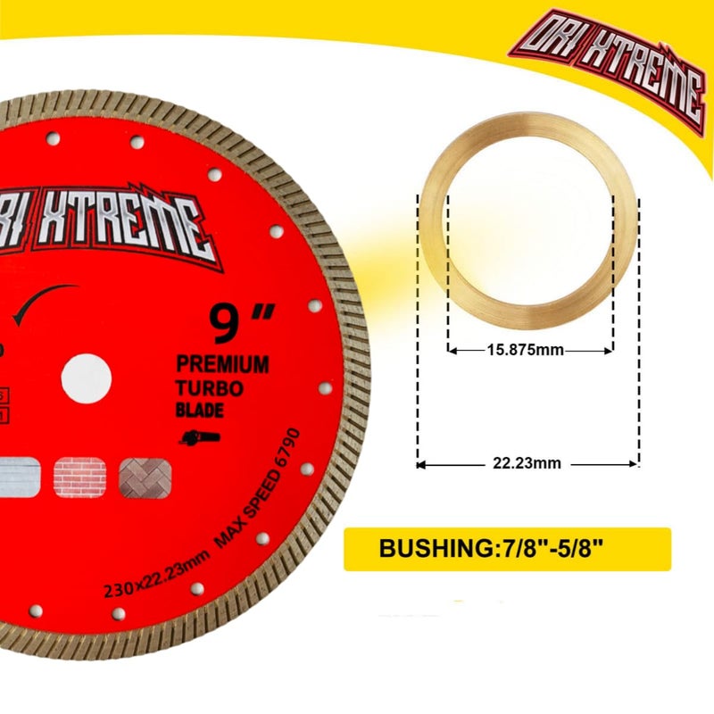 ORIXTREME 9Inch Diamond Saw Blade,Turbo Rim General Purpose Blade Dry/Wet Cutting Concrete, Masonry, Brick, Block,Stone 7/8"-5/8” Arbor - Image 3